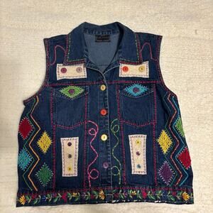 Vintage Hippie Denim Patchwork Vest Large